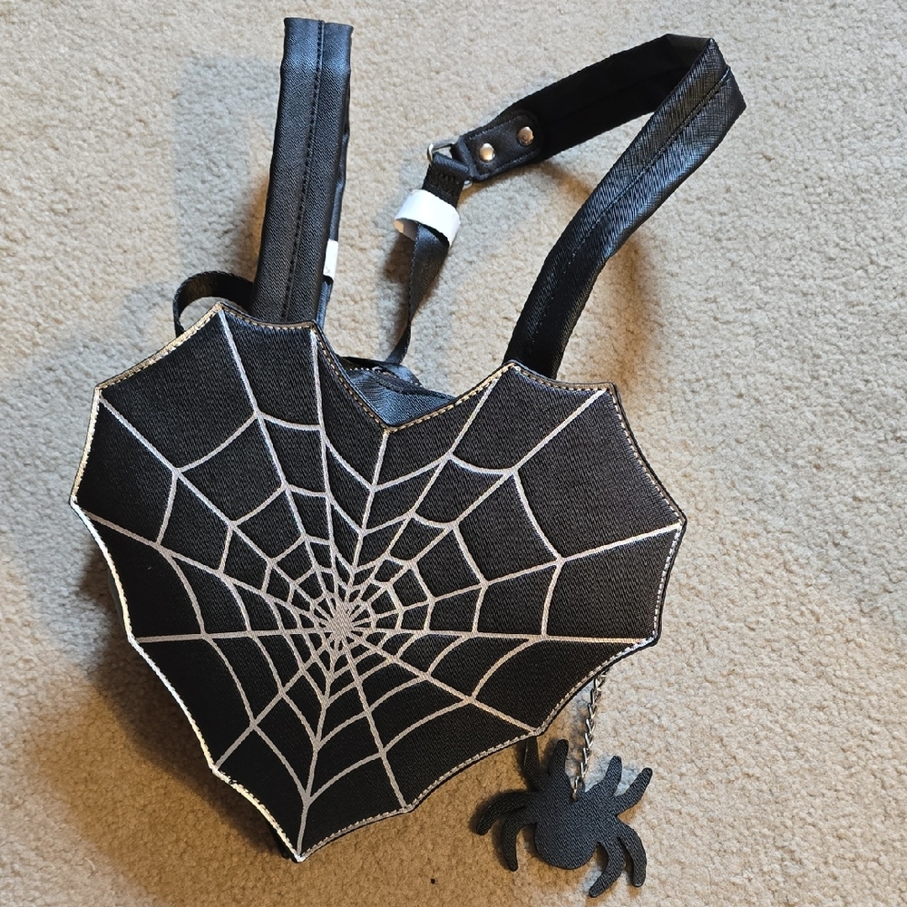 Black Spider Web Backpack New Never Used  Halloween Backpack Goth Heart Spiderwe